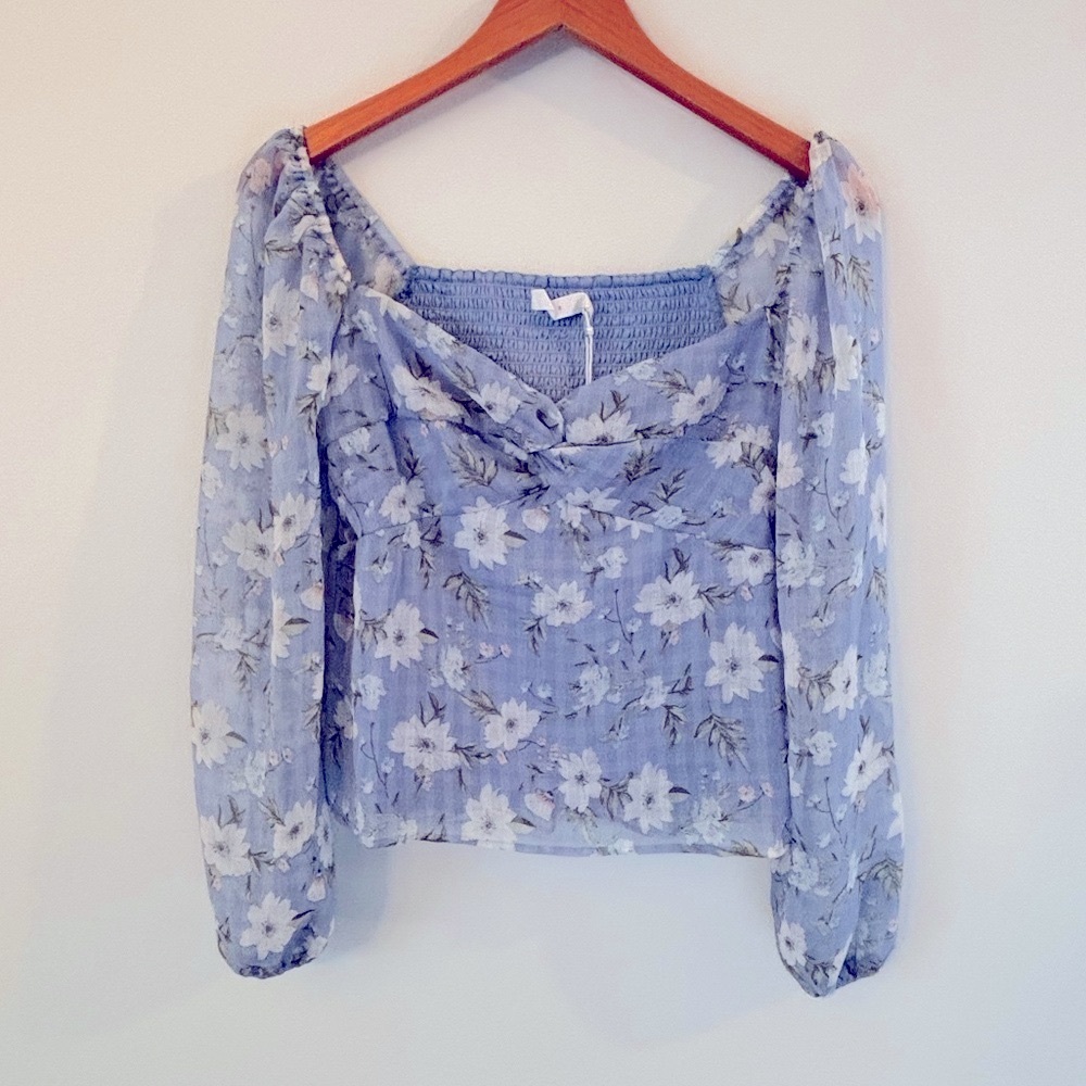NWT LUSH Blue Floral Blouse - Picture 2 of 14